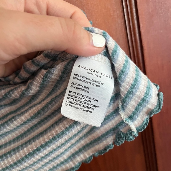 American Eagle Outfitters Teal and White Striped Tank Top - Picture 3 of 4
